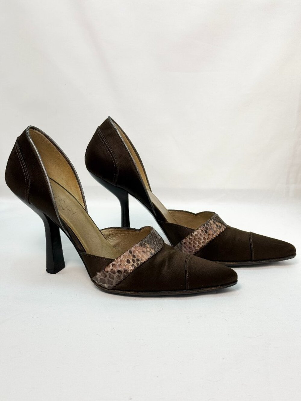 Gucci Vintage Python Leather Pumps Brown Pointed Toe Stiletto 6B